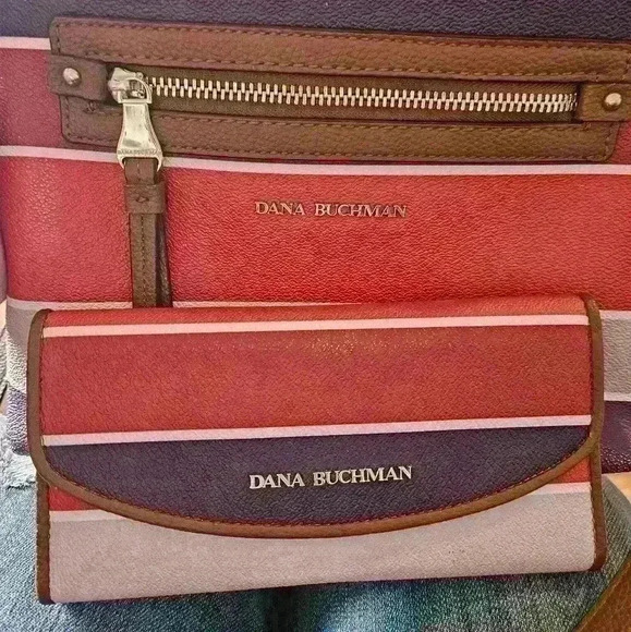 Dana Buchman Purse & envelope wallet.  Purple striped. - Picture 1 of 16